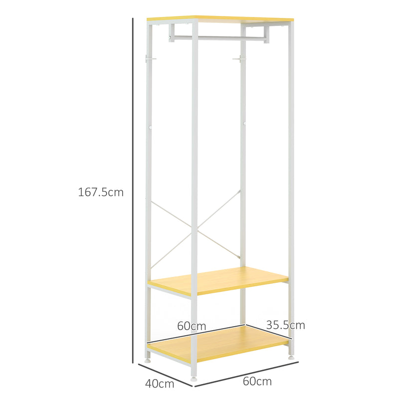 Mobile Appendiabiti 2 in 1 con Ripiano a 2 Livelli 60x40x167,5 cm in Acciaio e Truciolato Bianco e legno naturale-3