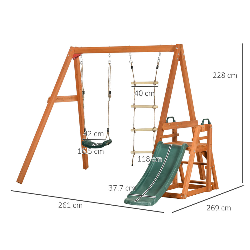 Set con Scivolo Altalena da Giardino e Scaletta a Corda per Bambini 261x269x228 cm in Legno-3