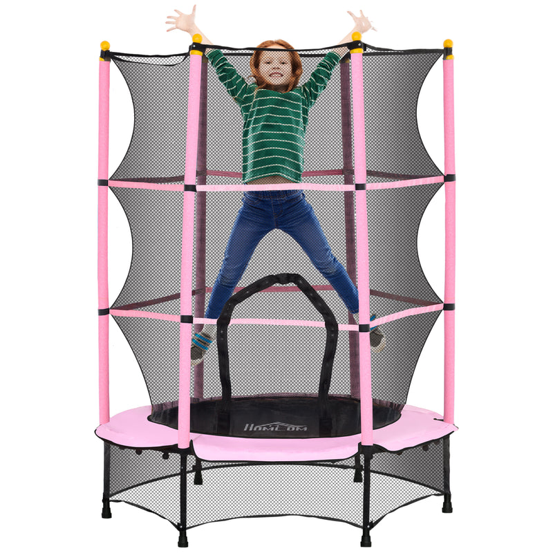 Trampolino Elastico per Bambini da 3 Anni Ø140 cm con Rete di Protezione Rosa e Nero -1