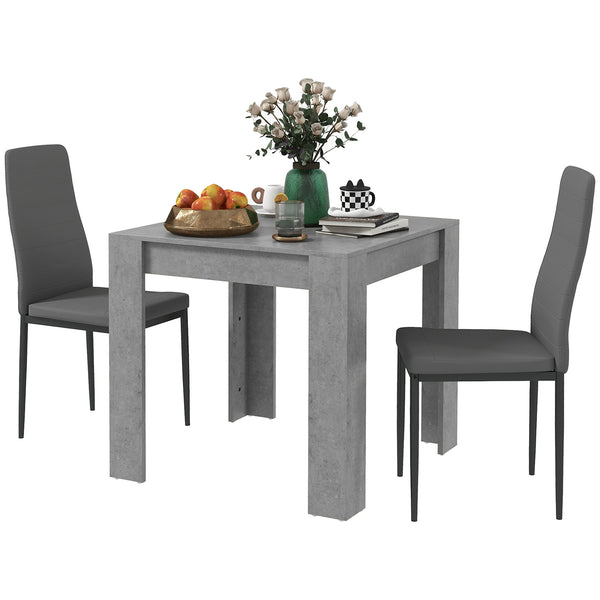 acquista Set da Pranzo Tavolo e 2 Sedie Imbottite in Pelle PU Grigio