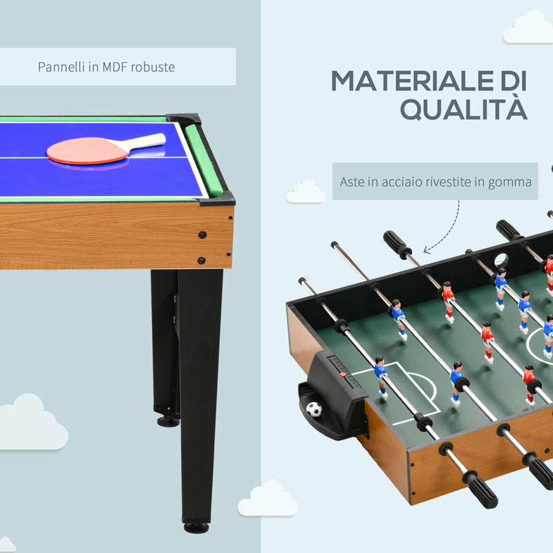 Tavolo Multi Gioco 4 in 1 Calcio Balilla Biliardo Ping Pong e Hockey da Tavolo 107x61x84,5 cm   -7