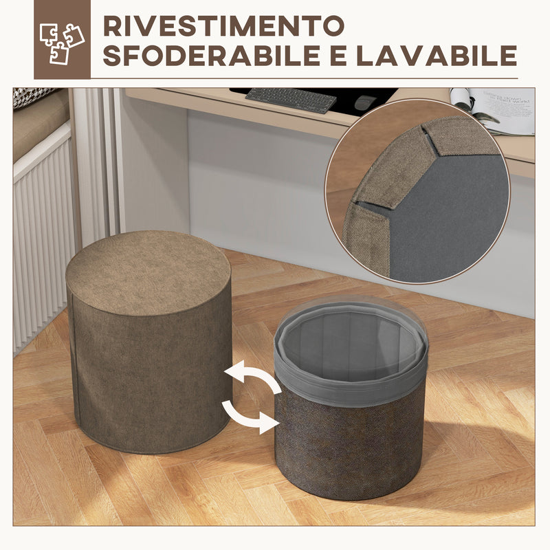 Pouf Poggiapiedi 41x41 cm Rivestimento Rimovibile Tessuto Effetto Lino Marrone -6