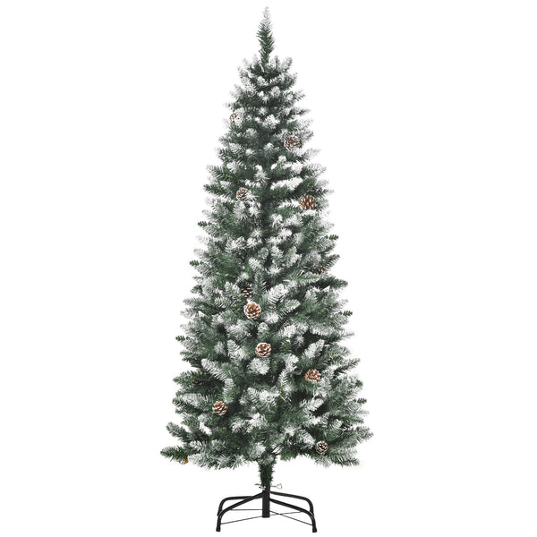 acquista Albero di Natale Artificiale Innevato 150 cm 464 Rami e 28 Pigne Verde e Bianco