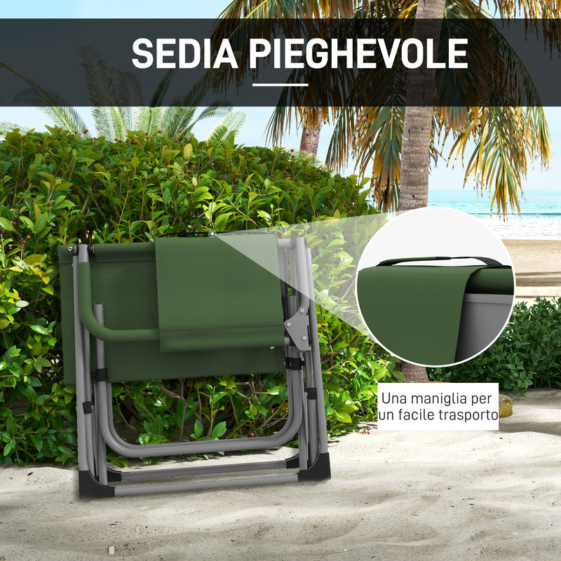 Sedia da Campeggio Pieghevole con Tavolino Laterale 81x51x87 cm in Metallo e Tessuto Oxford Verde-4