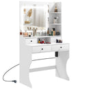 Consolle Trucco con Luci LED 3 Tonalità Specchio e Prese USB 90x45x160 cm Bianco  -1