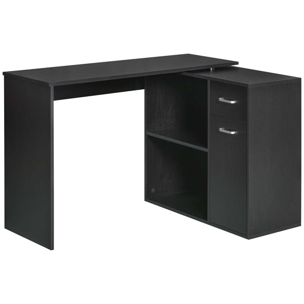 Scrivania Angolare da Ufficio 2 Cassetti e 2 Ripiani 117x82x74 cm in Legno Nero prezzo