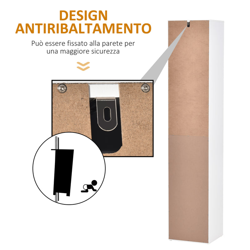 Colonna Bagno a 2 Armadietti con Ripiano Regolabile e Cassetto 35x31x172 cm in Truciolato Bianco-7