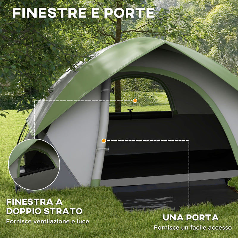 Tenda da Campeggio 3 Posti con Finestra a Rete 270x210x150 cm in Poliestere e Fibra di Vetro Grigio e Verde-6