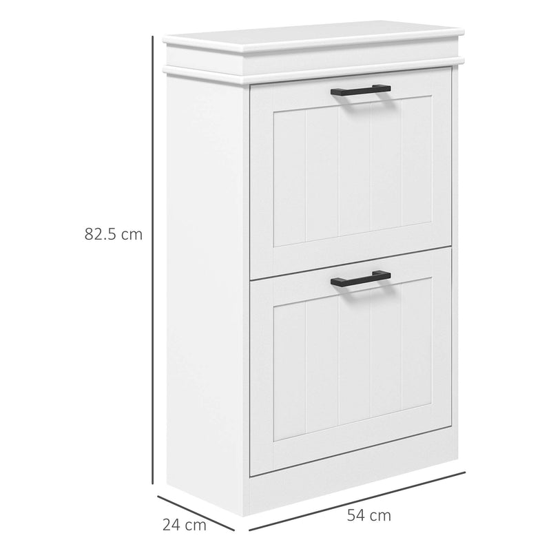 Scarpiera Salvaspazio Design Moderno 2 Cassetti Ribaltabili 54x24x82,5 cm Bianco -3