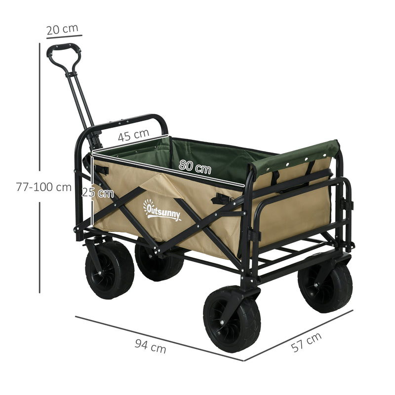 Carrello da Giardino 110L con Maniglia Telescopica e Fondo Apribile in Acciaio e Tessuto Oxford Cachi-3