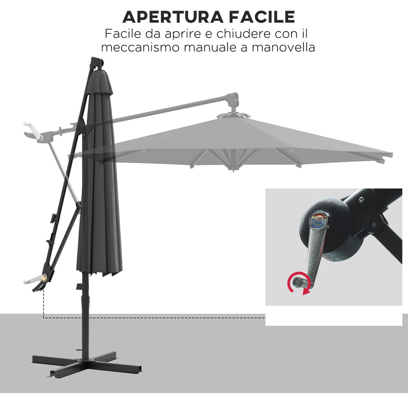 Ombrellone da Giardino Decentrato Ø2,92x2,43m in Poliestere e Acciaio Grigio-6