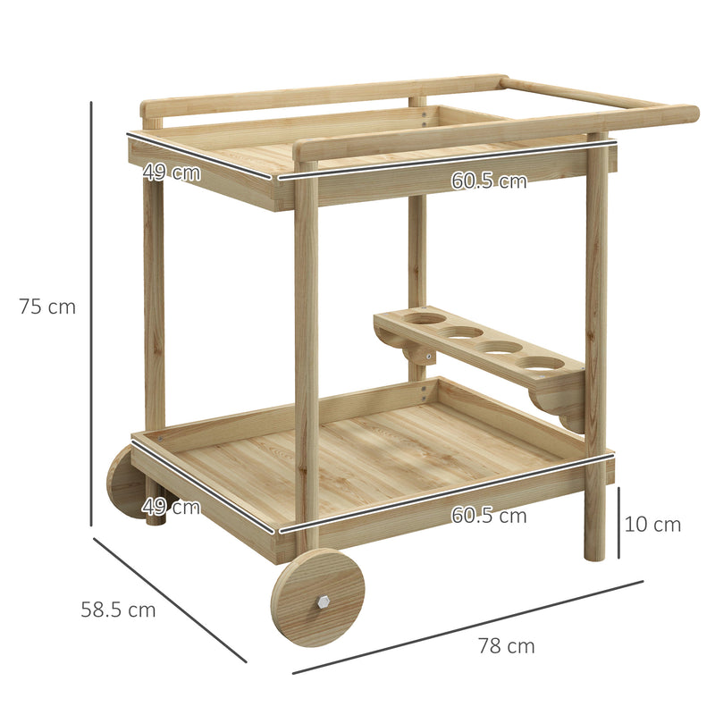 Carrello Portavivande a 2 Ripiani e 4 Portabottiglie 78x58.5x75 cm in Legno di Abete-3