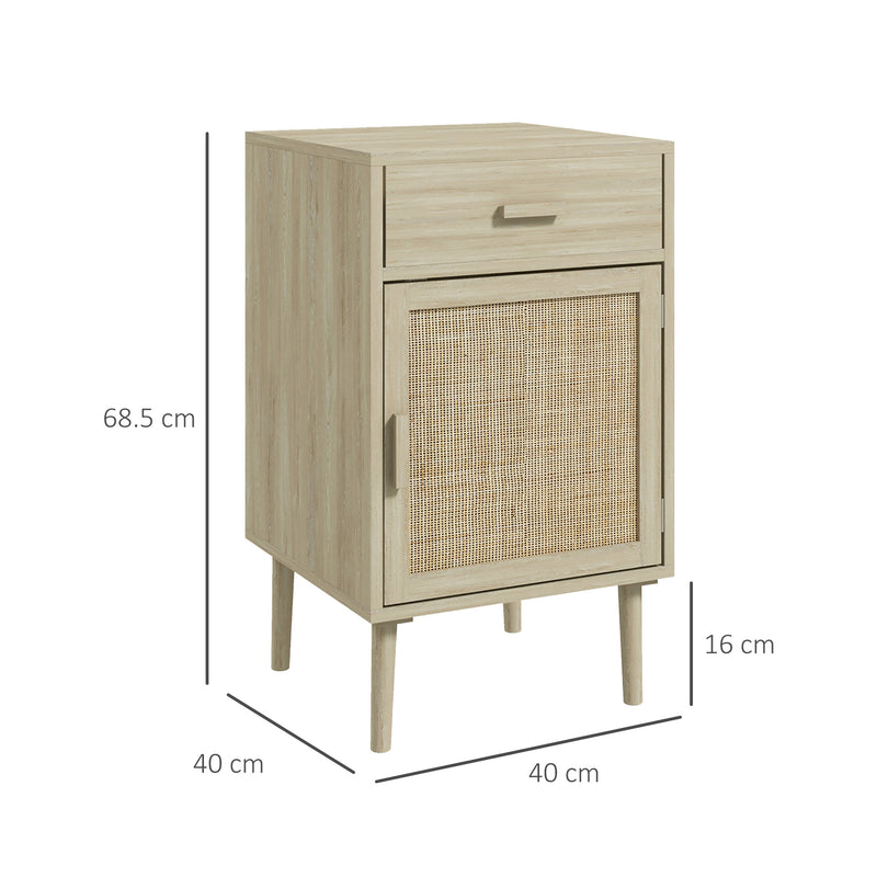 Set 2 Comodini per Camera da Letto con Cassetto e Anta 40x40x68,5 cm in Rattan Stile Boho Naturale-3