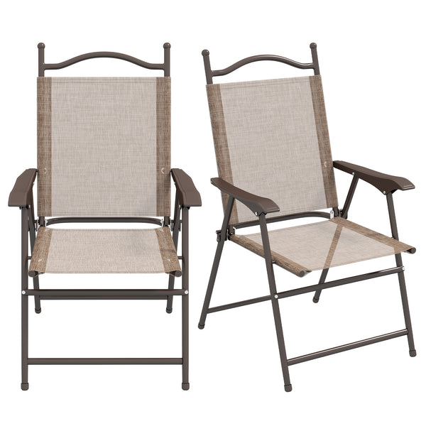 acquista Set 2 Sedie Pieghevoli da Giardino con Braccioli 56x62x97 cm Seduta in Tessuto Marrone