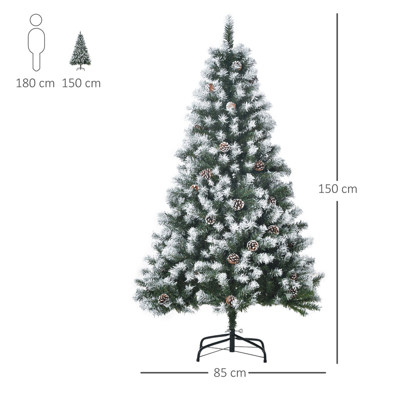 Albero di Natale Artificiale Innevato 150 cm 676 Rami con Pigne Apertura Automatica Verde-3