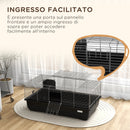 Gabbia per Conigli a 2 Porte con Vassoio Rimovibile 100x55x41 cm in Metallo e Plastica PP Nero e Argento-6