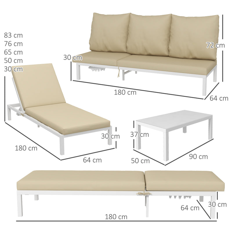 Set 2 Lettini Prendisole da Giardino e Tavolino in Vetro Beige -4