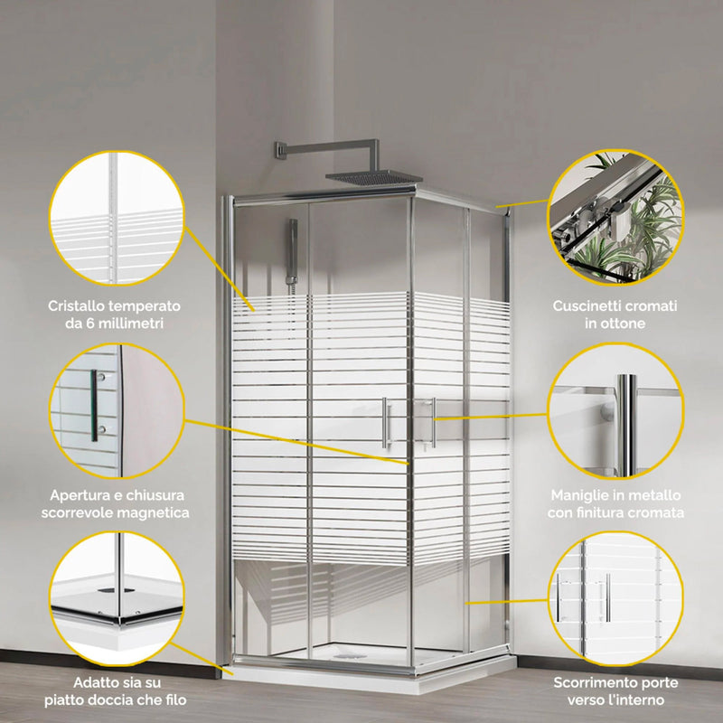 Box Doccia Angolare 2 Ante Scorrevoli 70x90 cm in Cristallo 6 mm H185cm Profilo Cromo-2