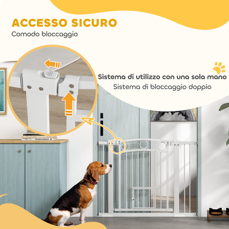 Cancelletto di Sicurezza per Animali con Estensioni 76-104 cm Porta per Gatti Bianco -6