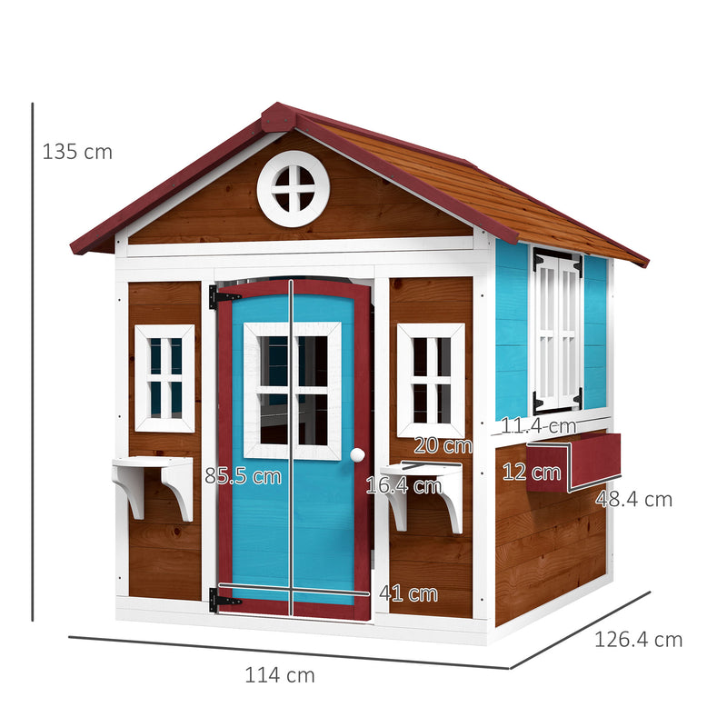 Casetta per Bambini 3-8 Anni 114x126,4x135 cm con Tetto Inclinabile Vasi e Fioriere in Legno di Abete-3