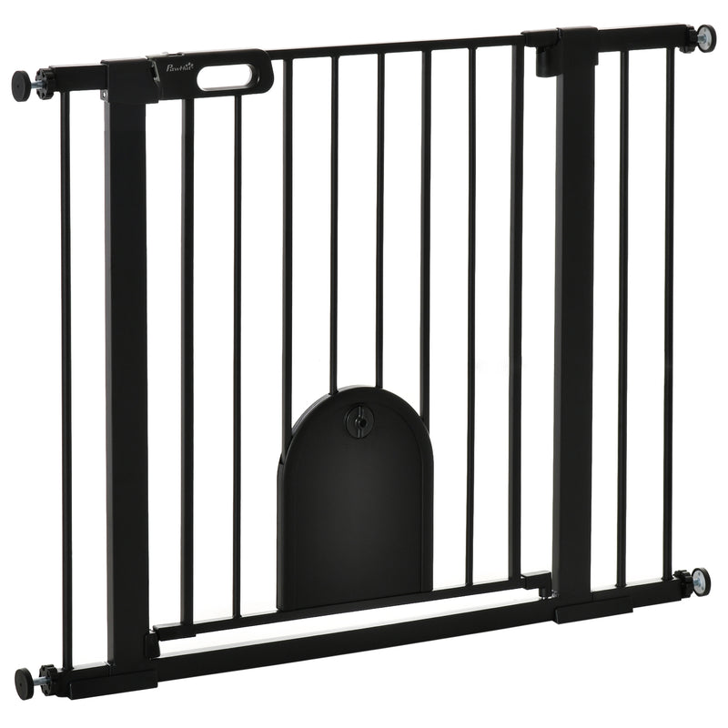 Cancelletto di Sicurezza per Cani con Porta Piccola Regolabile e Chiusura Automatica 75-103x76 cm Nero-1