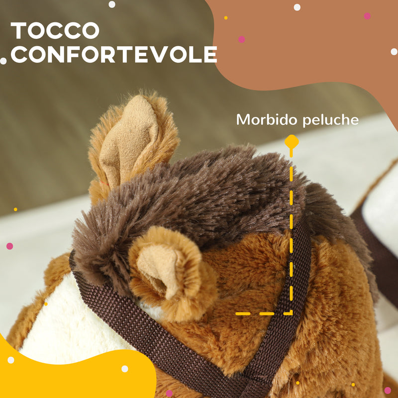 Cavallo a Dondolo per Bambini in Legno e Peluche Cavallo Marrone  -5