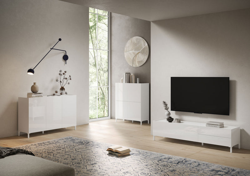  Mobile TV 1 ribalta 2 Cassetti 160x42x40 cm Solaria Bianco Lucido -5