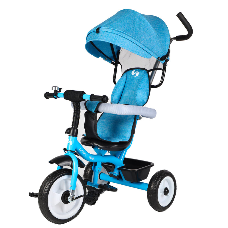 Triciclo Passeggino per Bambini 69x49x98 cm con Parasole e Campanellino Trico Funny Blu-1