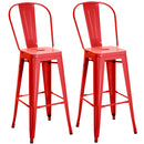 Set 2 Sgabelli da Bar Stile Industriale Schienale Rimovibile 44x49x116 cm in Metallo Rosso-1