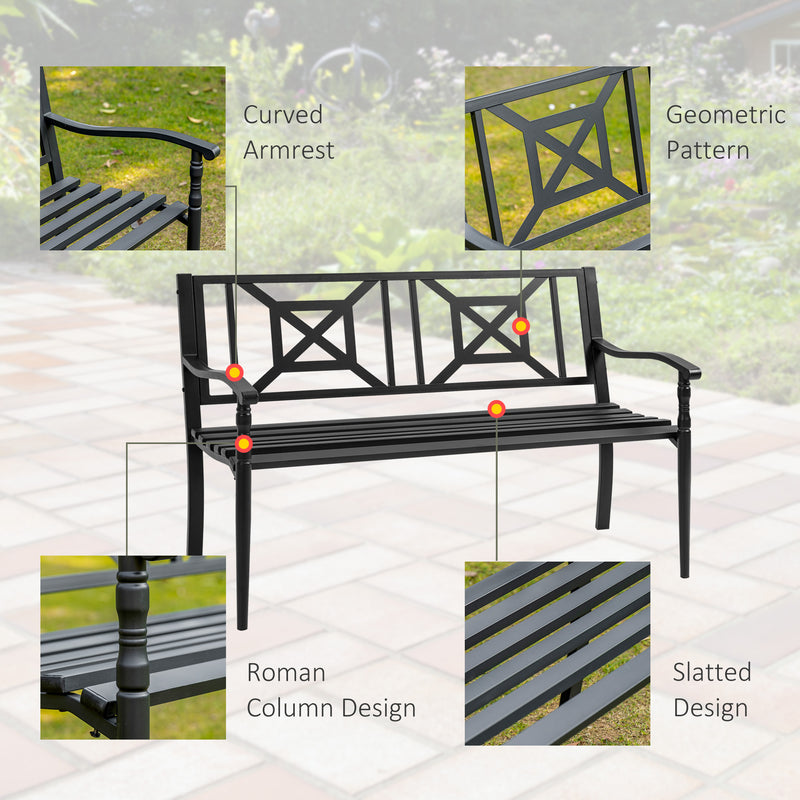 Panchina da Giardino in Acciaio a 2 Posti con Schienale Alto e Braccioli 128x62.5x81.5 cm Nero-6