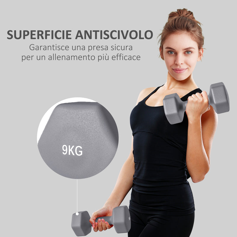 Set 2 Manubri Palestra 9 kg Pesi esagonali per Allenamento Grigio-6