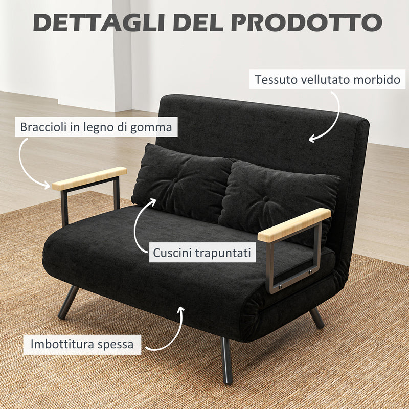 Divano Letto Schienale Regolabile 102x73x81 cm in Velluto Nero -6