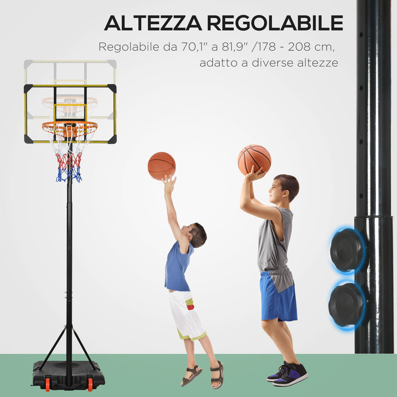 Canestro Basket da Esterno Ruote e Base Riempibile Altezza Regolabile 2,1-2,4 m Giallo  -4