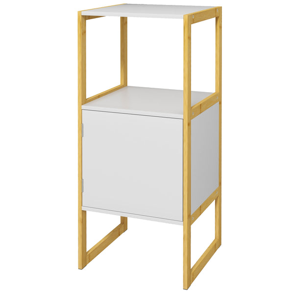 sconto Mobile Bagno con Ripiano Aperto e Anta con Apertura a Pressione 33x33x80 cm in Bambù e MDF Bianco