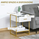 Set 2 Comodini Moderni con Cassetto e Ripiano Aperto 45x40x60 cm in MDF e Acciaio Bianco e Oro-5