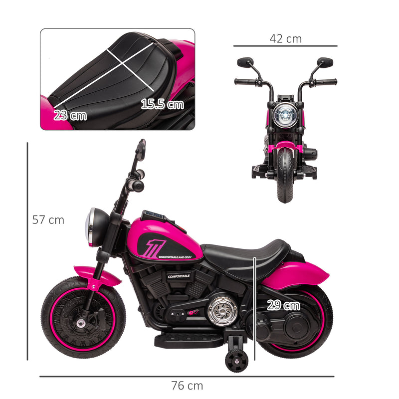 Moto Elettrica per Bambini 6V con Rotelle Rosa e Nero-3