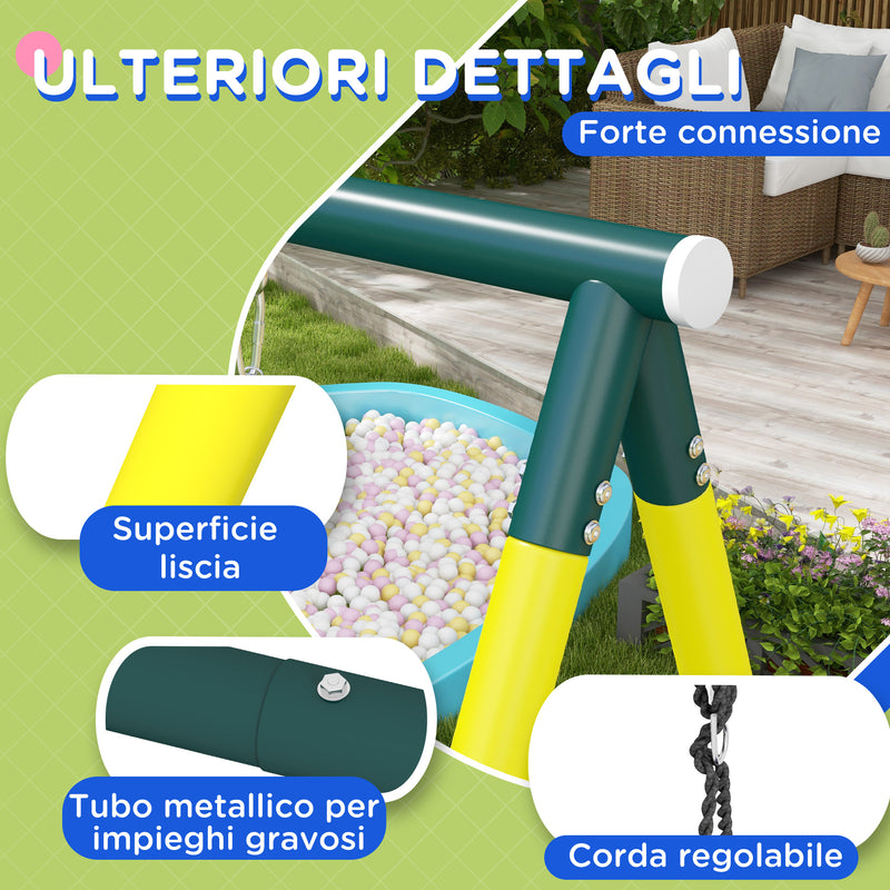 Set Altalene da Giardino Rotonda e Classica con Corda e Canestro 267x180x202 cm in Acciaio Giallo Verde e Blu-7