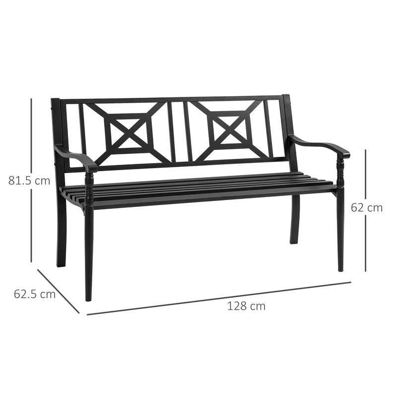 Panchina da Giardino in Acciaio a 2 Posti con Schienale Alto e Braccioli 128x62.5x81.5 cm Nero-3