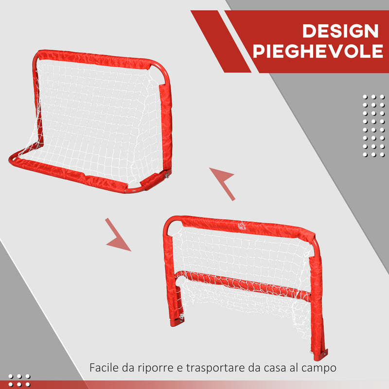 Set 2 Porte da Calcio Pieghevole da Esterno con 4 Picchetti 90x36x60 cm in Acciaio e Tetrolon Rosso-6