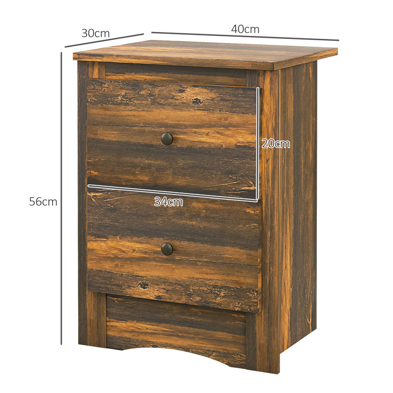 Comodino 2 Cassetti Stile Rustico 40x30x56 cm Marrone  -3