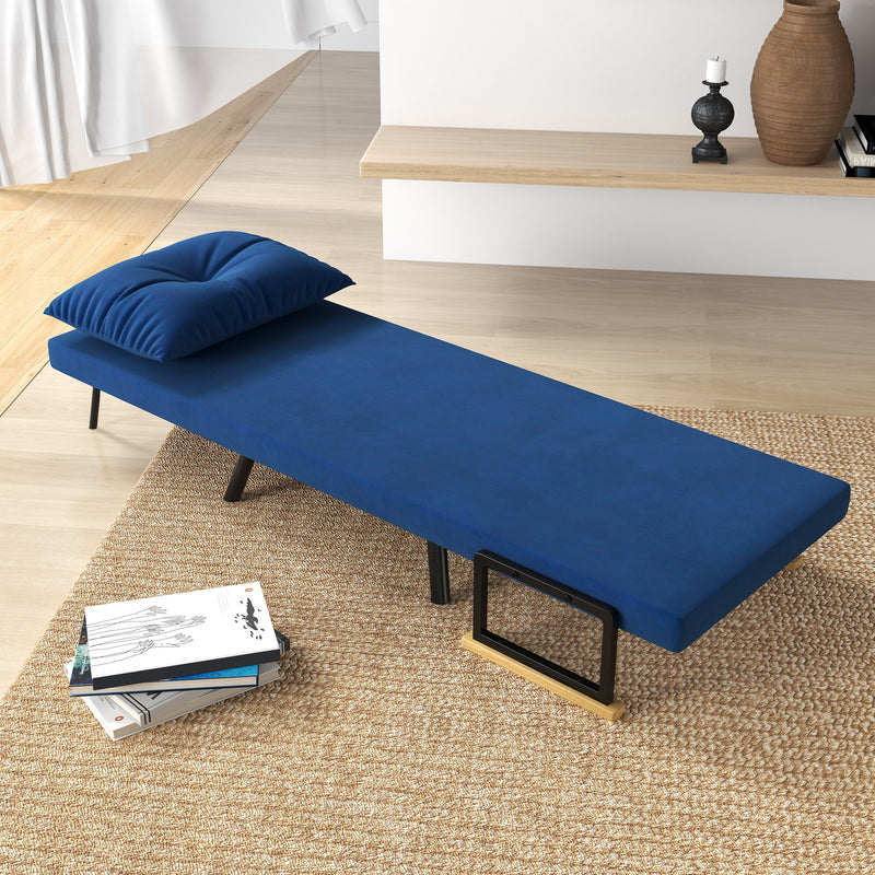 Poltrona Letto Singolo Reclinabile con Cuscino Sfoderabile in Tessuto Effetto Lino Blu  -8