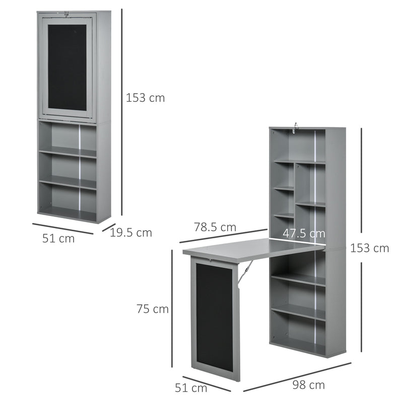 Libreria con Scrivania a Scomparsa Salvaspazio 98x51x153 cm in MDF Grigio -3