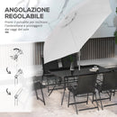 Set Tavolo con Top in Vetro 6 Sedie Pieghevoli e Ombrellone a Manovella da Giardino in Metallo e Rete Grigio e Nero-6