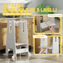 Torre Montessoriana Scala con Barra di Sicurezza Regolabile su 3 Livelli 45x47,5x91 cm in Legno Bianco -4