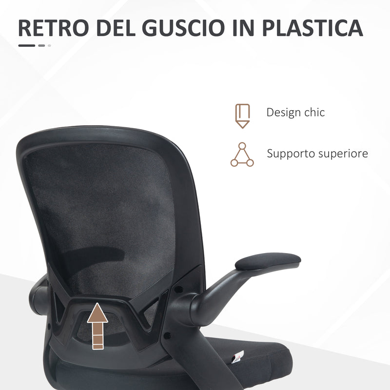 Sedia Poltrona Operativa da Ufficio 59x58x96-106 cm con Braccioli Ribaltabili e Tessuto a Rete Nero-6