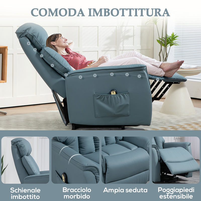 Poltrona Relax Reclinabile Alzapersone Elettrica con Telecomando Azzurro   -4