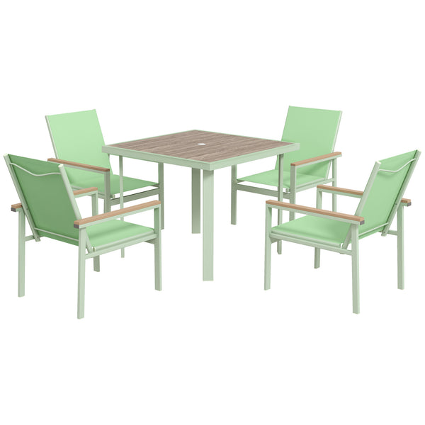 Set Tavolo e 4 Sedie con Braccioli da Giardino in Tessuto a Rete e Acciaio Verde sconto