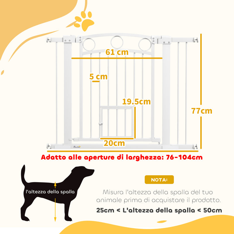 Cancelletto di Sicurezza per Animali con Estensioni 76-104 cm Porta per Gatti Bianco -3