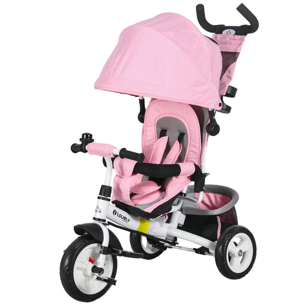 Triciclo per Bambini 1-5 Anni 102x49x102 cm con Maniglione e Tettuccio Regolabile Bianco e Rosa acquista