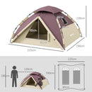 Tenda da Campeggio 2 Posti con 2 Finestre e Gancio 225x190x130 cm in Poliestere e Fibra di Vetro Cachi-3